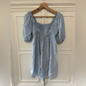 Abercrombie Emerson Ruched Light Blue Puff Sleeve Mini Dress